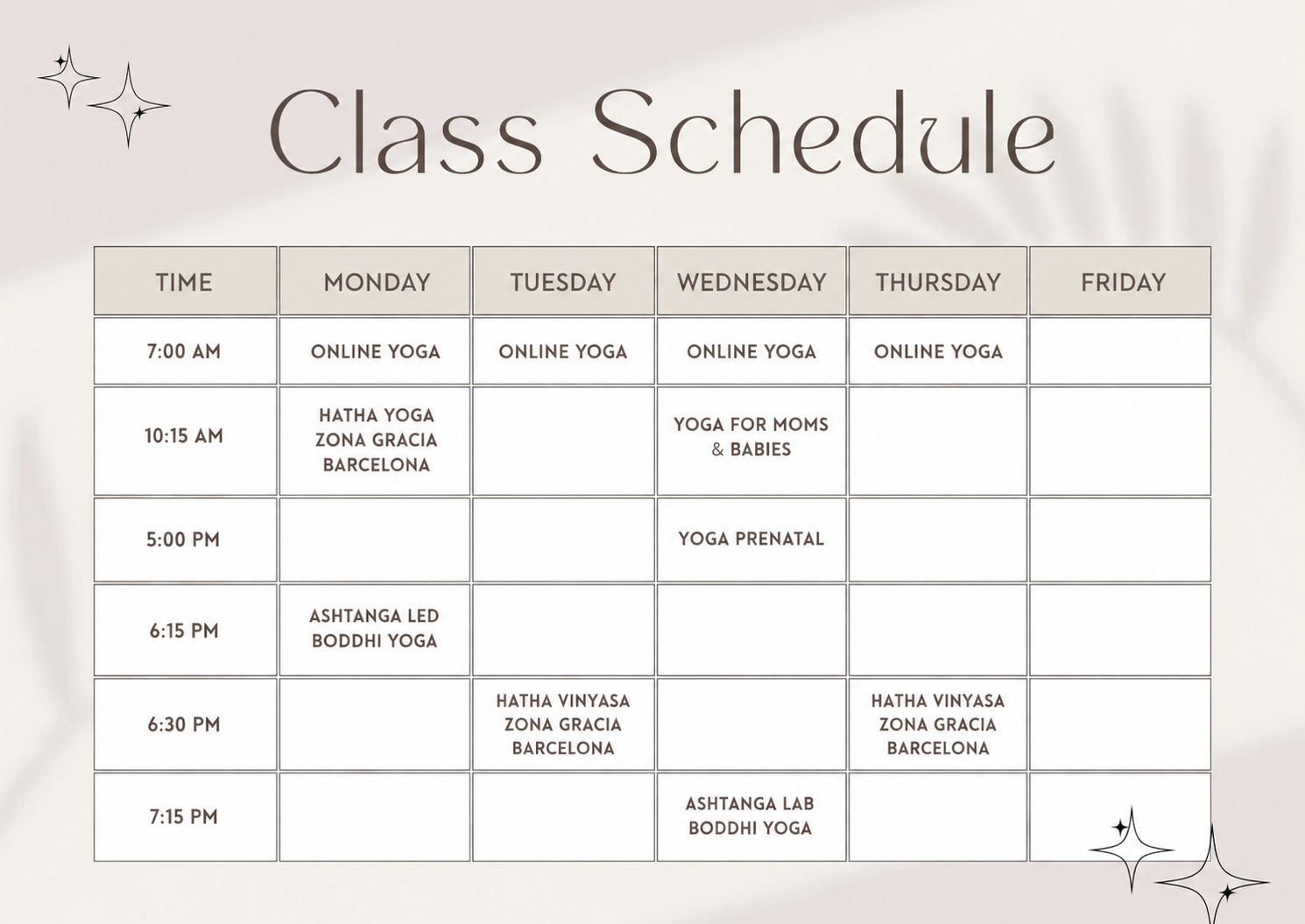 Xana Dahdal class schedule