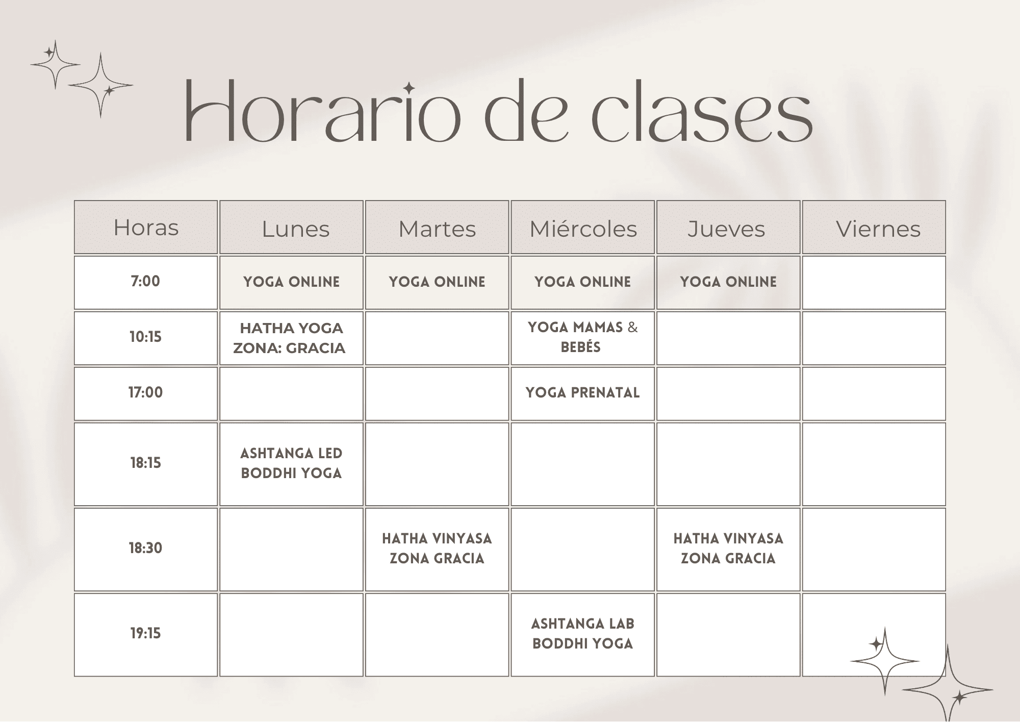 Horario de clases Xana Dahdal
