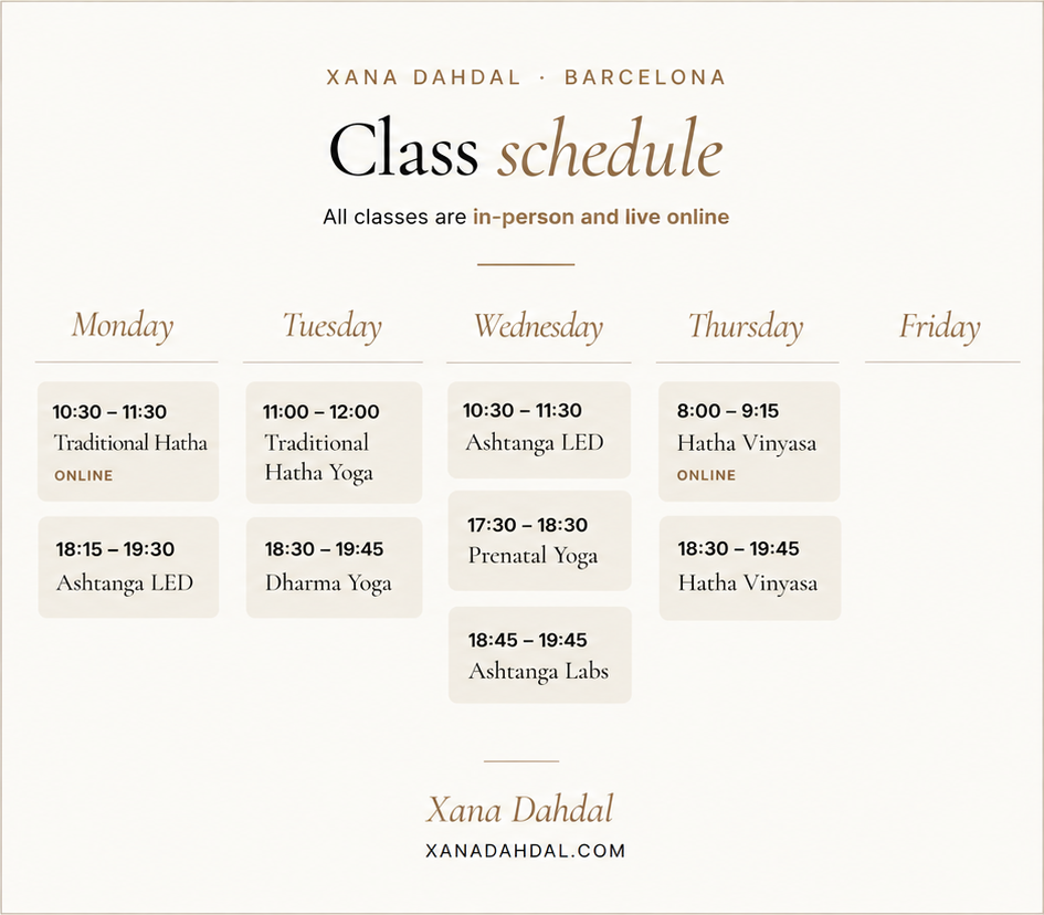 Xana Dahdal yoga class schedule in Barcelona and online