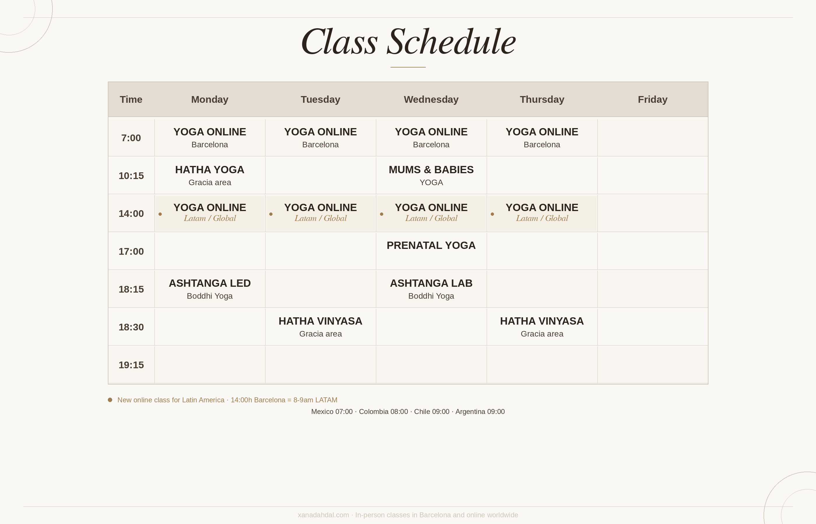 Xana Dahdal class schedule